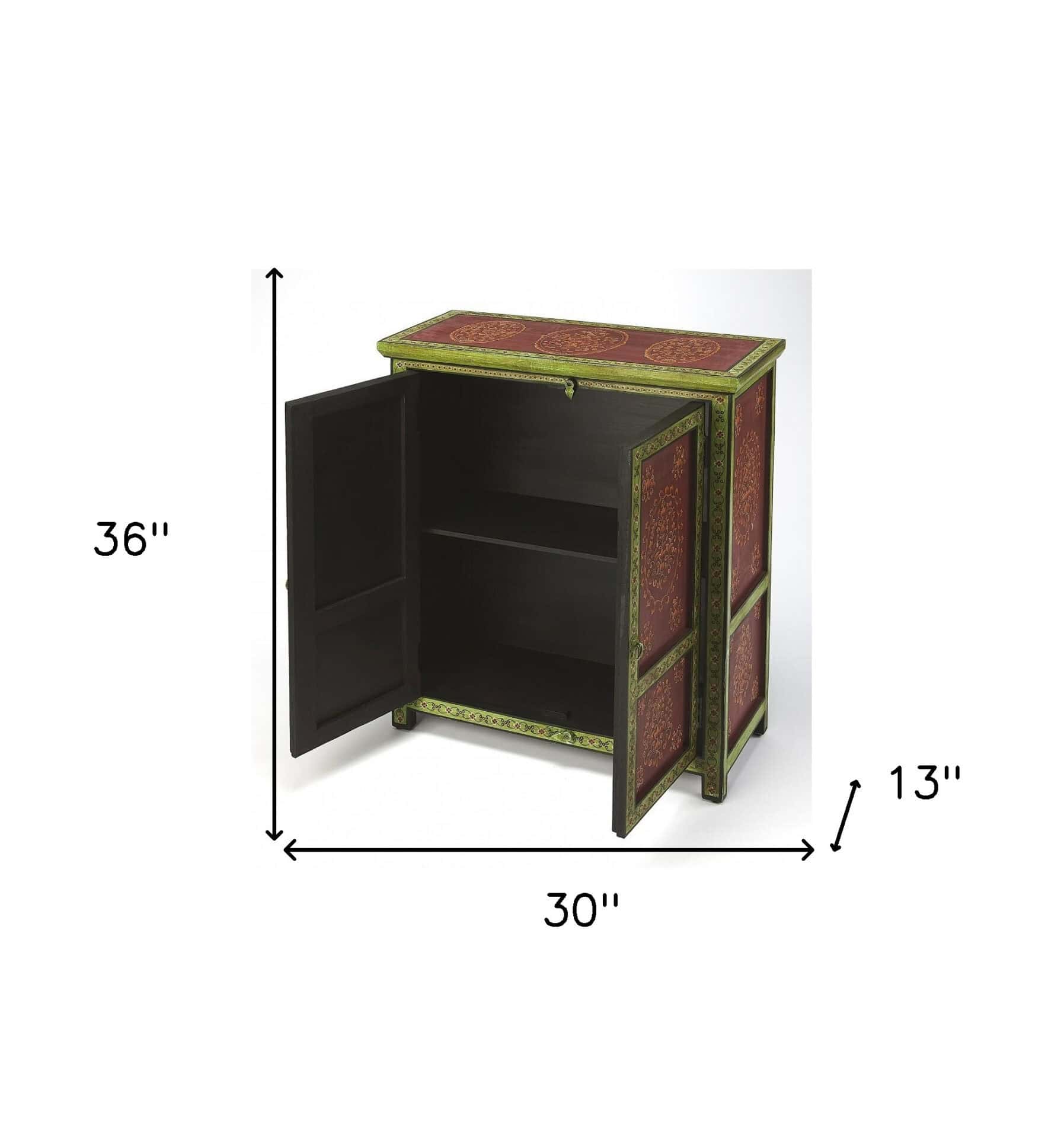 Hand Painted Floral Storage Cabinet with Shelf Meranti Wood 7 Hand Painted Floral Storage Cabinet with Shelf Meranti Wood - Image 7