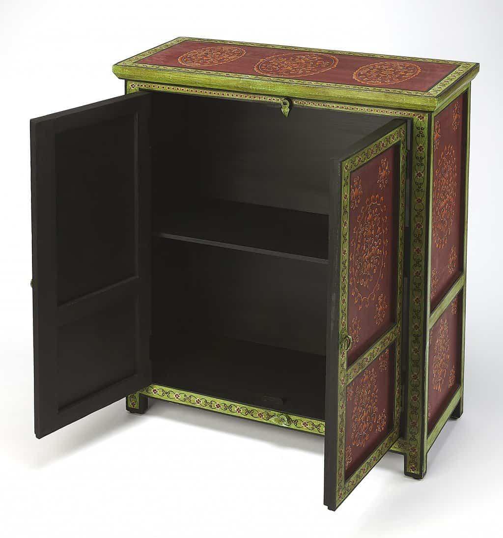 Hand Painted Floral Storage Cabinet with Shelf Meranti Wood 1 Hand Painted Floral Storage Cabinet with Shelf Meranti Wood