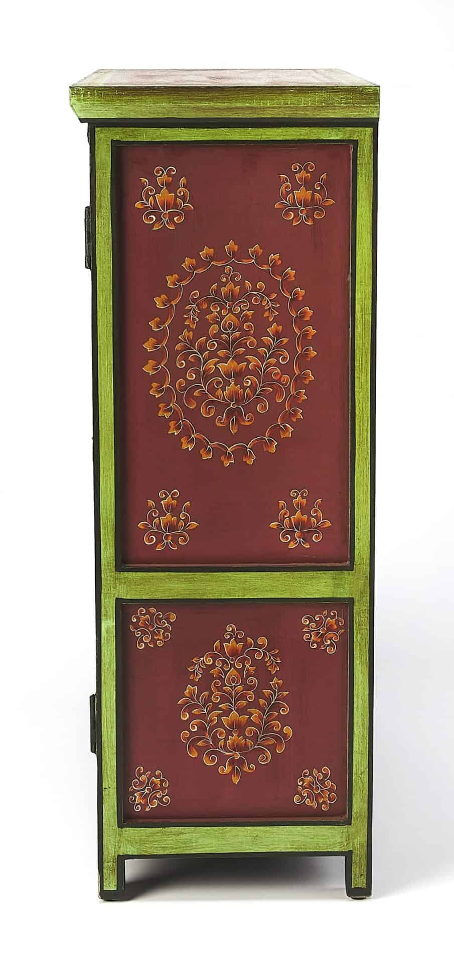 Hand Painted Floral Storage Cabinet with Shelf Meranti Wood 2 Hand Painted Floral Storage Cabinet with Shelf Meranti Wood - Image 2