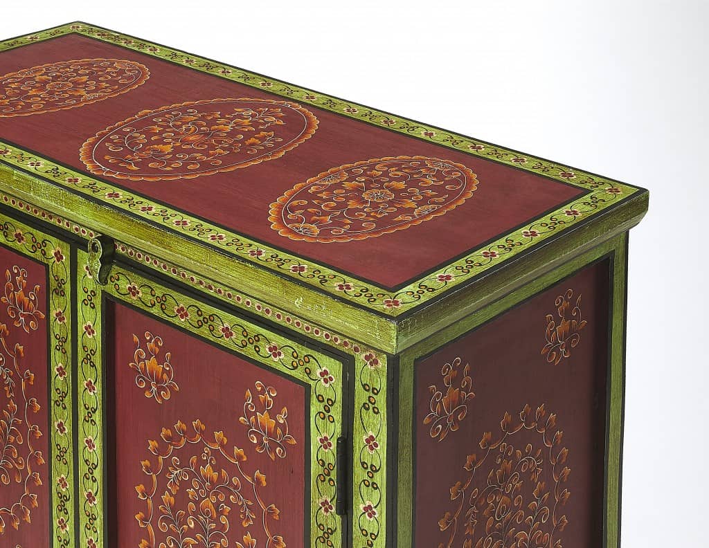 Hand Painted Floral Storage Cabinet with Shelf Meranti Wood 3 Hand Painted Floral Storage Cabinet with Shelf Meranti Wood - Image 3