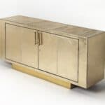 Gold Solid Wood Modern Buffet Table with Shelves and Doors