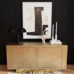 Gold Solid Wood Modern Buffet Table with Shelves and Doors