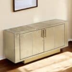 Gold Solid Wood Modern Buffet Table with Shelves and Doors