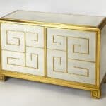 Gold Greek Key White Leather Console Cabinet 12 Gold Greek Key White Leather Console Cabinet