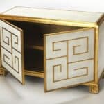 Gold Greek Key White Leather Console Cabinet 13 Gold Greek Key White Leather Console Cabinet
