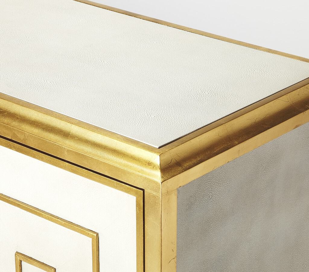 Gold Greek Key White Leather Console Cabinet 6 Gold Greek Key White Leather Console Cabinet - Image 6