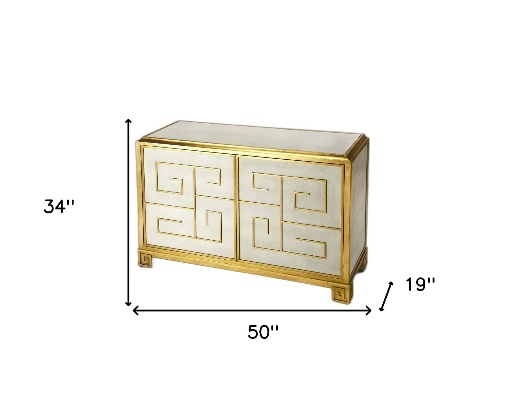 Gold Greek Key White Leather Console Cabinet 8 Gold Greek Key White Leather Console Cabinet - Image 8