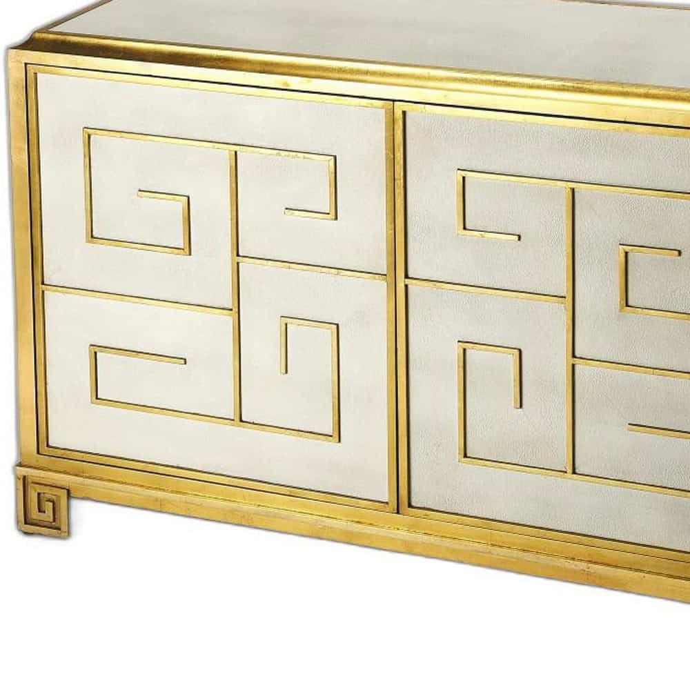 Gold Greek Key White Leather Console Cabinet 2 Gold Greek Key White Leather Console Cabinet - Image 2