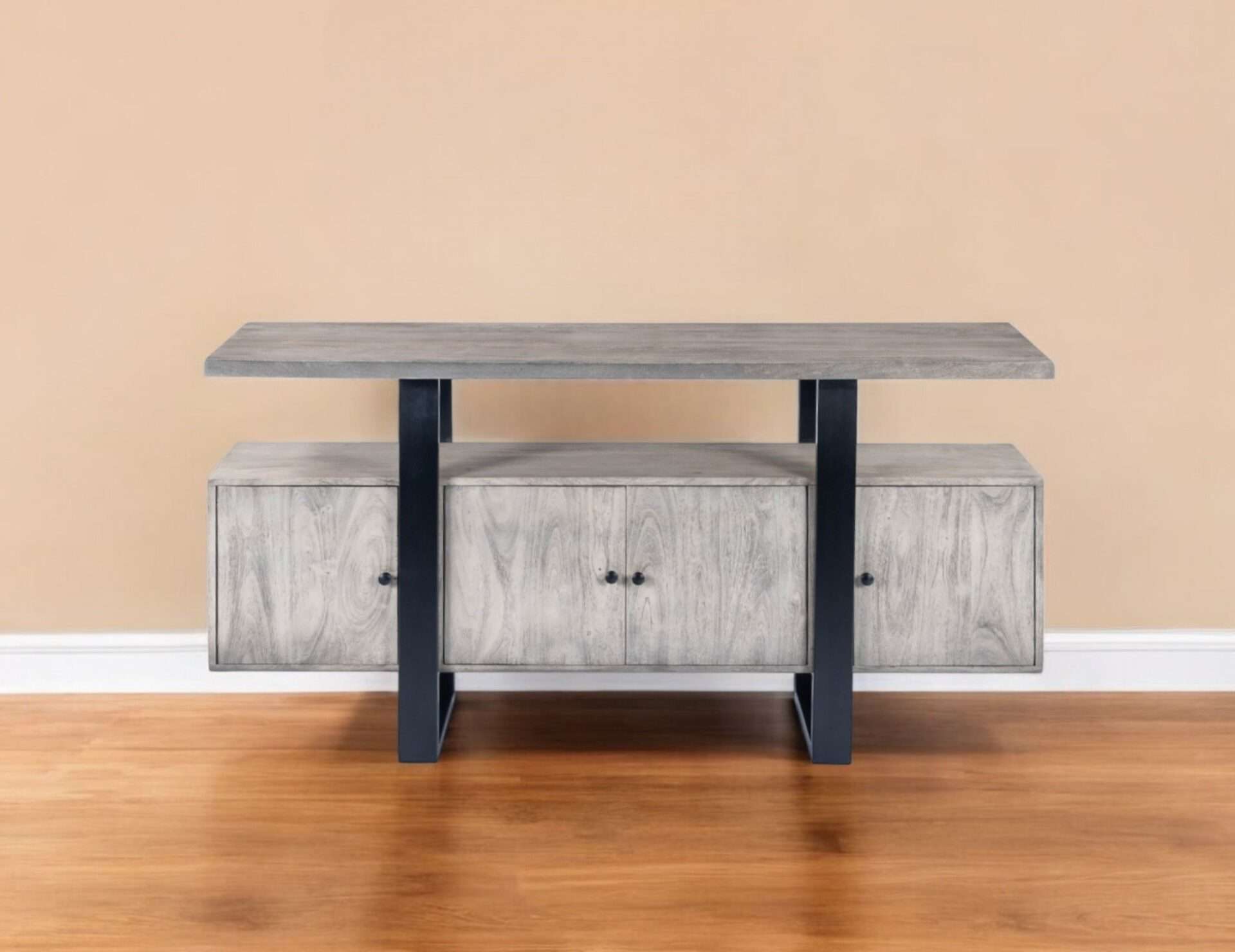 Gray Solid Wood Sideboard with Four Doors and Shelves 2 Gray Solid Wood Sideboard with Four Doors and Shelves - Image 2