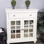 White Glass Door Accent Chest for Entry, Kitchen, or Dining Room