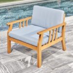 33" Natural Eucalyptus Outdoor Accent Chair with Aqua Cushion