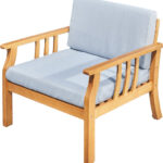 33" Natural Eucalyptus Outdoor Accent Chair with Aqua Cushion