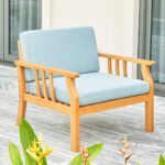 33" Natural Eucalyptus Outdoor Accent Chair with Aqua Cushion