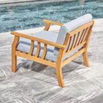 33" Natural Eucalyptus Outdoor Accent Chair with Aqua Cushion