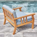 33" Natural Eucalyptus Outdoor Accent Chair with Aqua Cushion