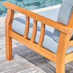 33" Natural Eucalyptus Outdoor Accent Chair with Aqua Cushion