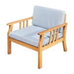 33" Natural Eucalyptus Outdoor Accent Chair with Aqua Cushion