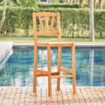 48" Brown Low Back Indoor Outdoor Bar Stool With Footrest