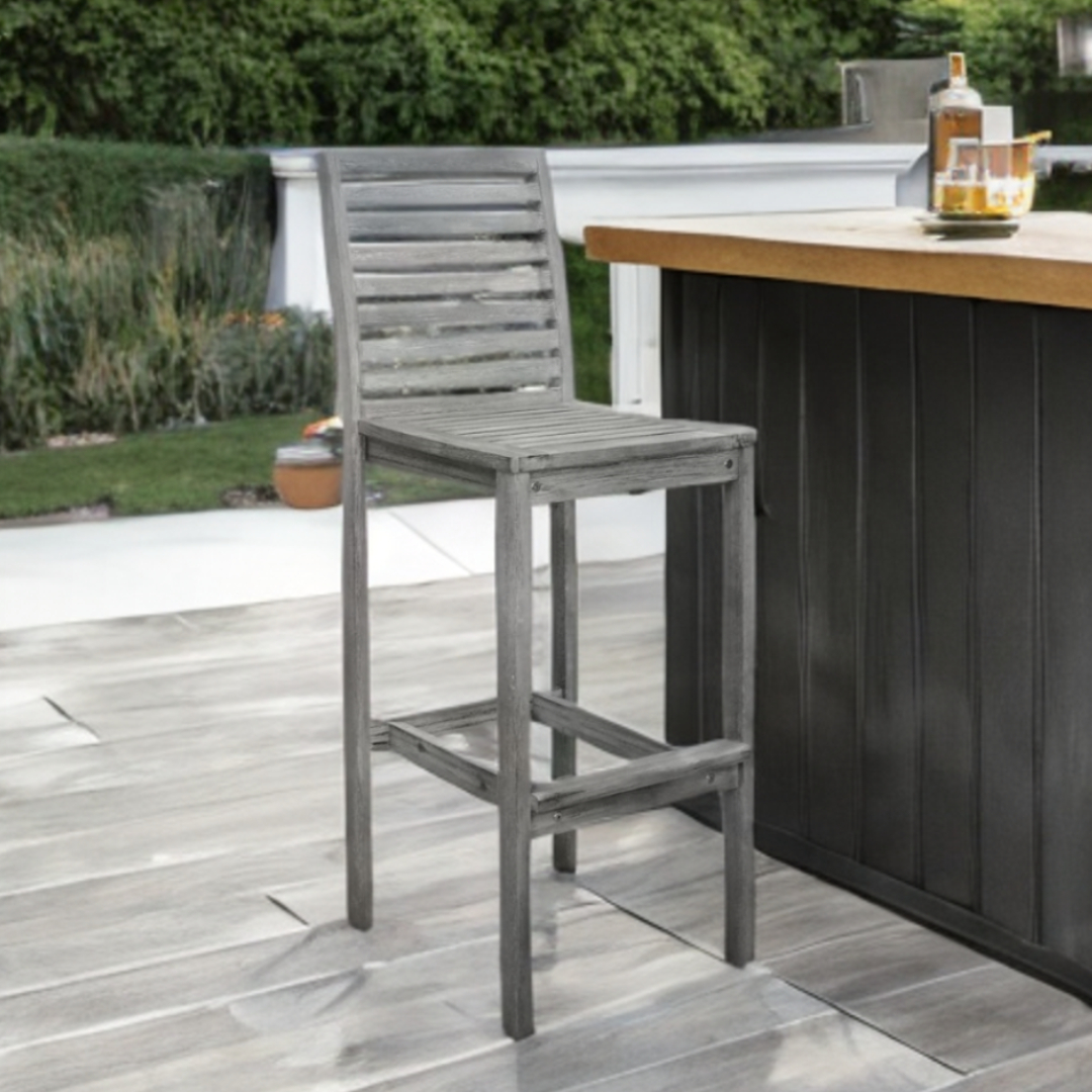 49" Gray Rustic Indoor Outdoor Bar Stool With Footrest 6 49" Gray Rustic Indoor Outdoor Bar Stool With Footrest - Image 6
