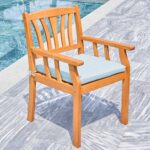35" Natural Eucalyptus Wood Outdoor Chair with Aqua Cushion