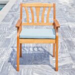 35" Natural Eucalyptus Wood Outdoor Chair with Aqua Cushion