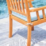 35" Natural Eucalyptus Wood Outdoor Chair with Aqua Cushion