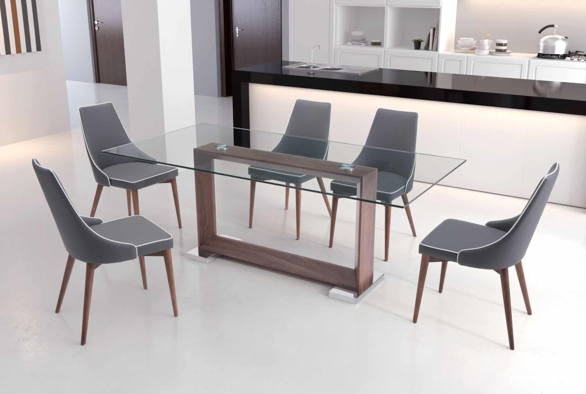Slim Wing Back Dining Chairs in Dark Gray with Walnut Legs (Set of 2) 1 Slim Wing Back Dining Chairs in Dark Gray with Walnut Legs (Set of 2)