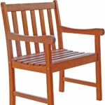 Brown Eucalyptus Wood Patio Armchair with Slatted Back and Seat