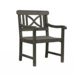 Distressed Grey Outdoor Armchair with Slatted Seat and Cross Back