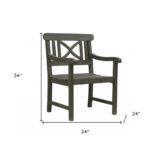 Distressed Grey Outdoor Armchair with Slatted Seat and Cross Back