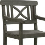Distressed Grey Outdoor Armchair with Slatted Seat and Cross Back