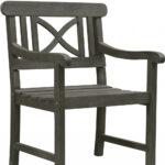 Distressed Grey Outdoor Armchair with Slatted Seat and Cross Back