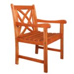 Brown Patio Armchair with Decorative Back and Natural Wood Finish