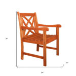 Brown Patio Armchair with Decorative Back and Natural Wood Finish