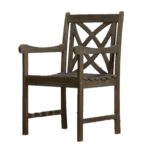 Distressed Outdoor Armchair With Decorative Back and Armrests