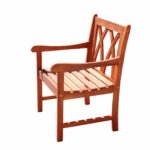 Brown Diagonal-Back Patio Armchair, Wood Finish, Outdoor Seating