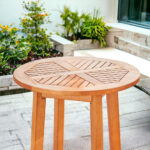 24" Natural Round Solid Wood Outdoor Bar Table