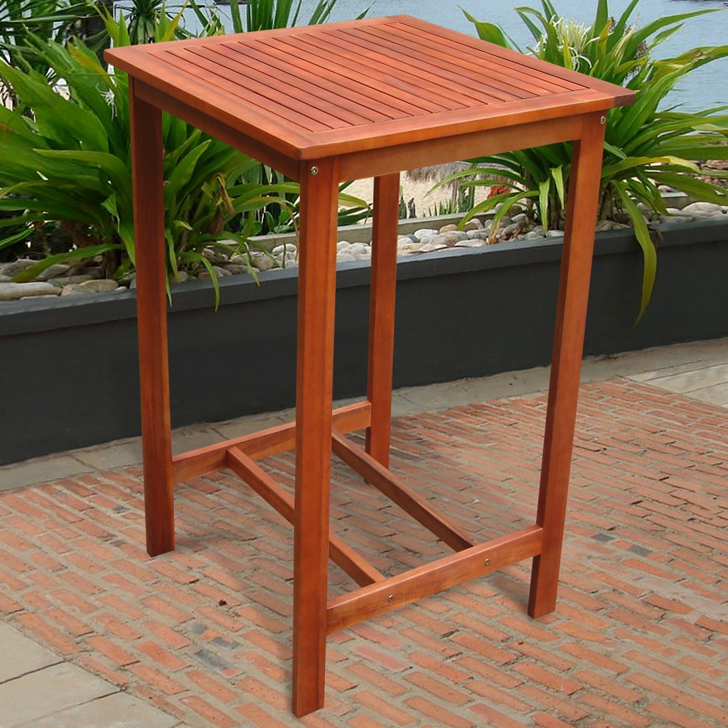 24" Brown Solid Wood Square Outdoor Bar Table 8 24" Brown Solid Wood Square Outdoor Bar Table - Image 8