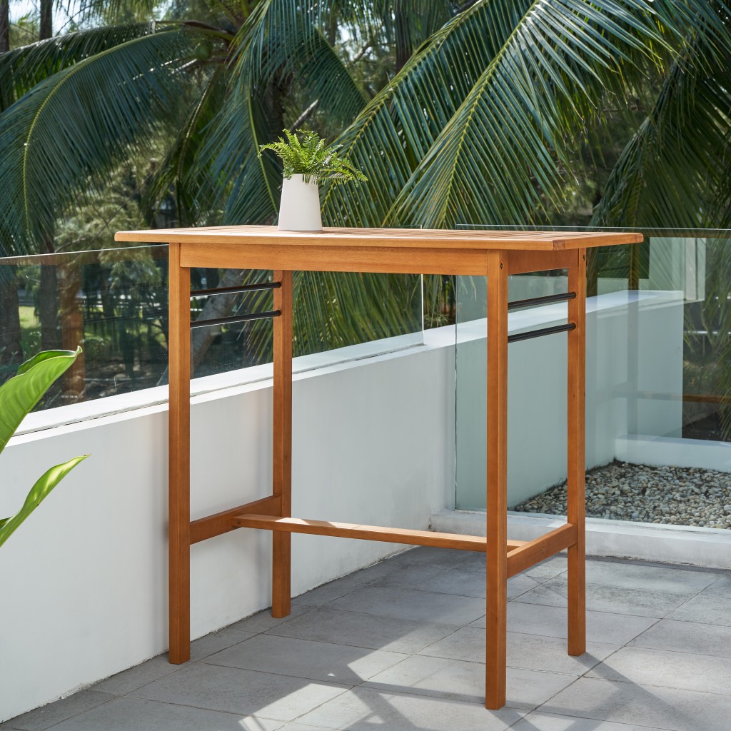 46" Brown Solid Wood Outdoor Bar Table 2 46" Brown Solid Wood Outdoor Bar Table - Image 2