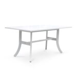 White Rectangular Dining Table With Curved Legs and Umbrella Hole