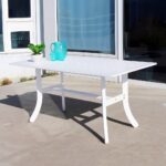 White Rectangular Dining Table With Curved Legs and Umbrella Hole