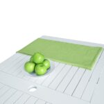 White Rectangular Dining Table With Curved Legs and Umbrella Hole
