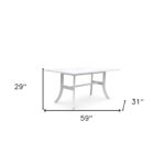 White Rectangular Dining Table With Curved Legs and Umbrella Hole