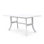 White Rectangular Dining Table With Curved Legs and Umbrella Hole