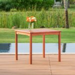 35" Natural Square Solid Wood Outdoor Table with Umbrella Hole
