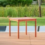 35" Natural Square Solid Wood Outdoor Table with Umbrella Hole