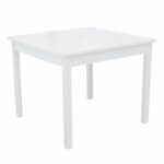 White Wooden Stacking Table with Slatted Top and Umbrella Hole
