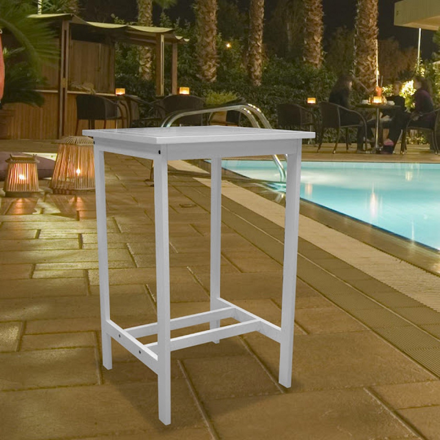 24" White Solid Wood Square Outdoor Bar Table 4 24" White Solid Wood Square Outdoor Bar Table - Image 4