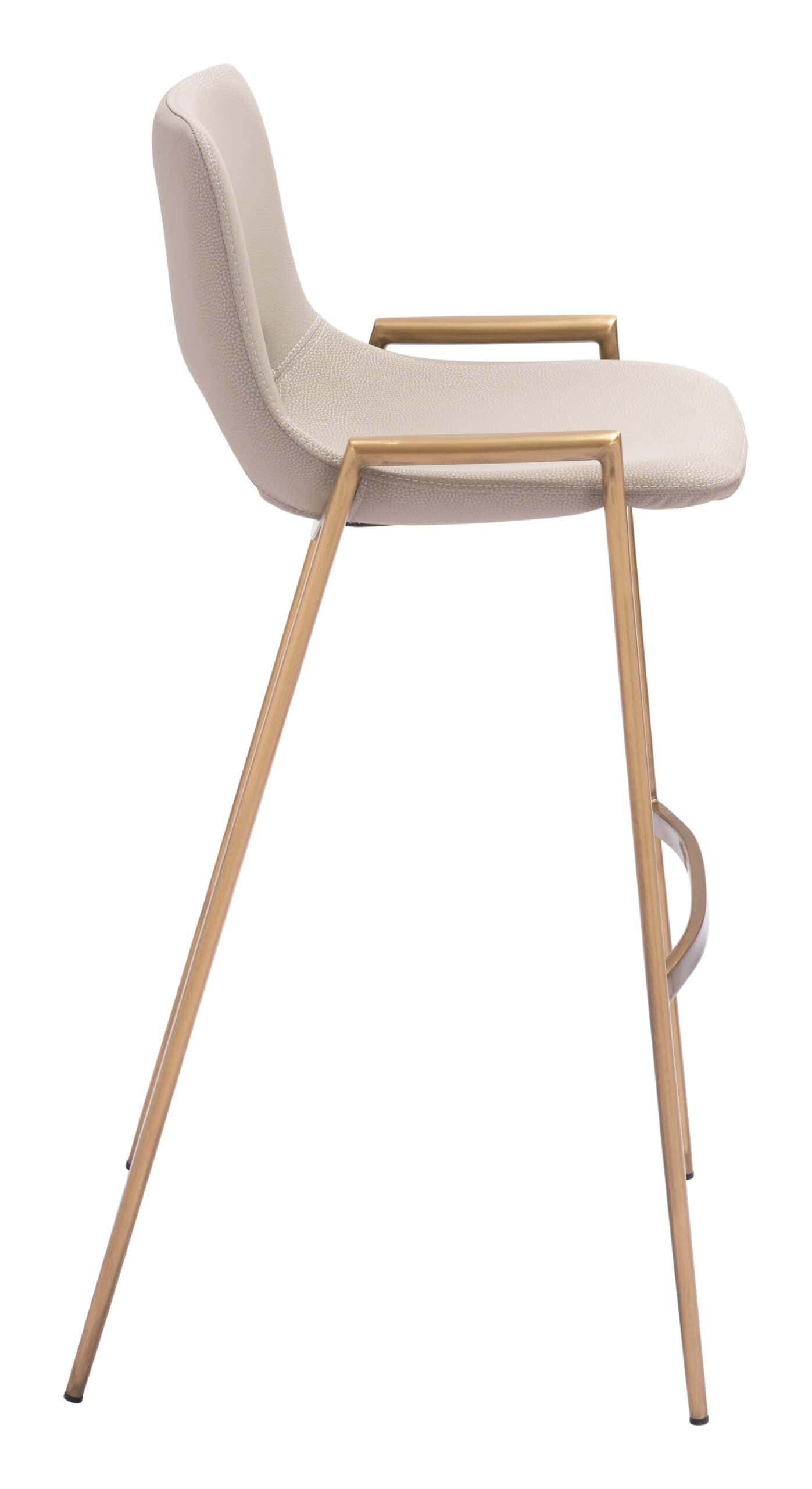 Beige Faux Leather Barstool with Gold Frame and Footrest (Set of 2)