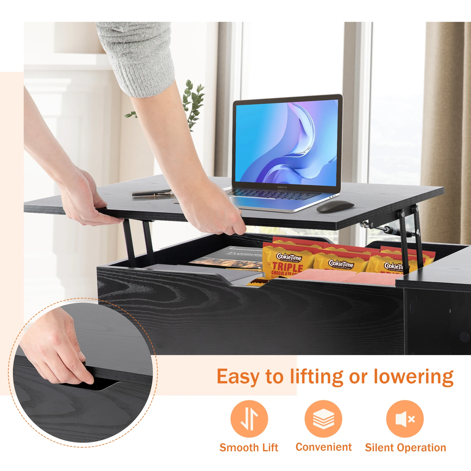 Lift Top Coffee Table with Adjustable Storage for Living Room Cave